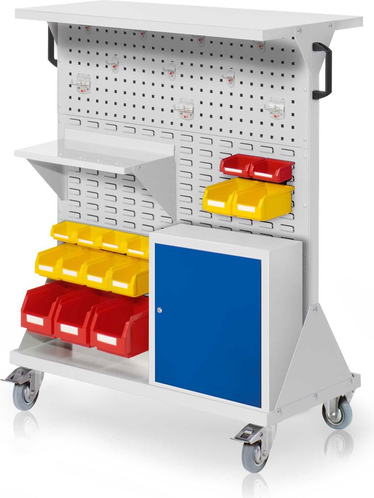 Kappes RasterMobil mobiler Arbeitsplatzschrank Größe #3 1270x1000x500mm 34-teilig mit Ablageboden und Einhängeschrank lichtgrau