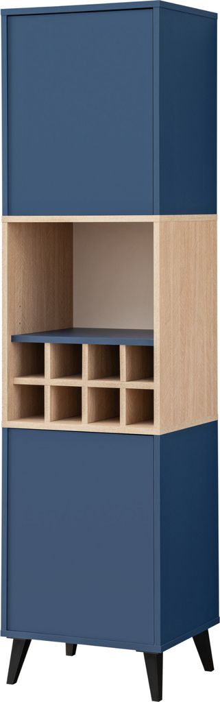 komodee Fondi Sideboard, Vitrine Schrank mit Weinhalter, 2 Türen, Skandinavisch, für Wohnzimmer, Küche, Esszimmer, Blau, Helles Holz, Vitrine, 1...