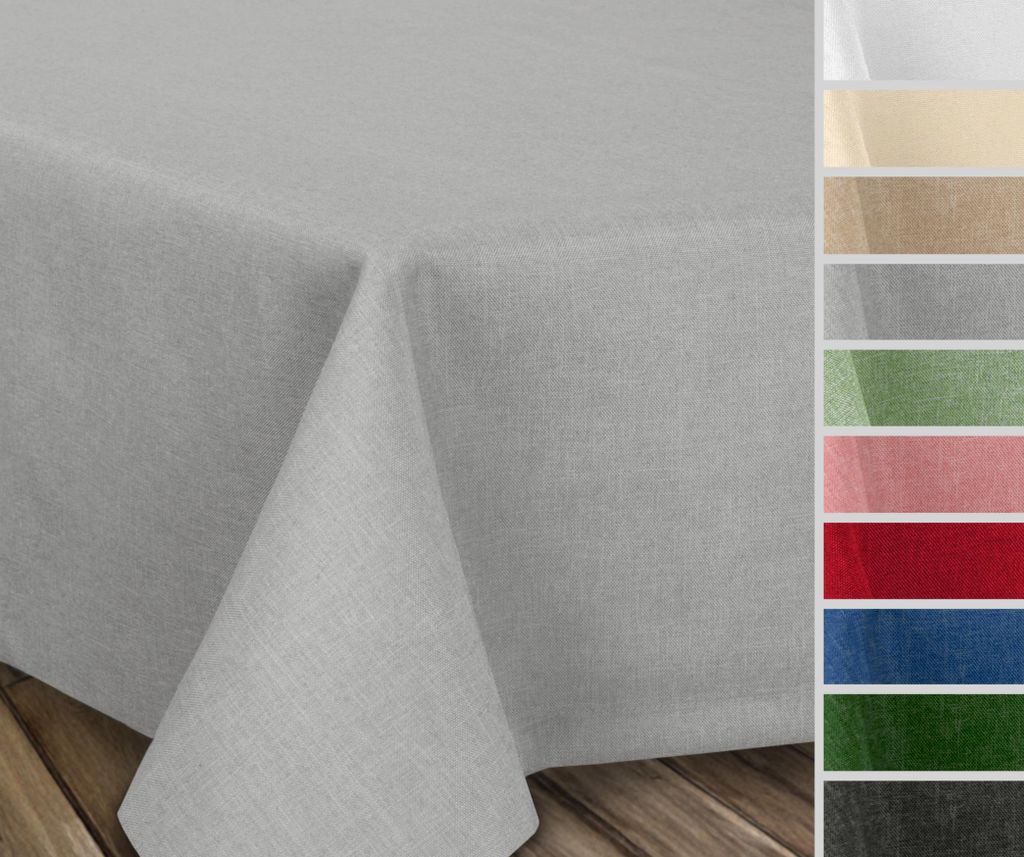 Fleckenabweisende bügelfreie Tischdecke mit Lotuseffekt, Leinenoptik, Farbe und Größe wählbar,Hellgrau