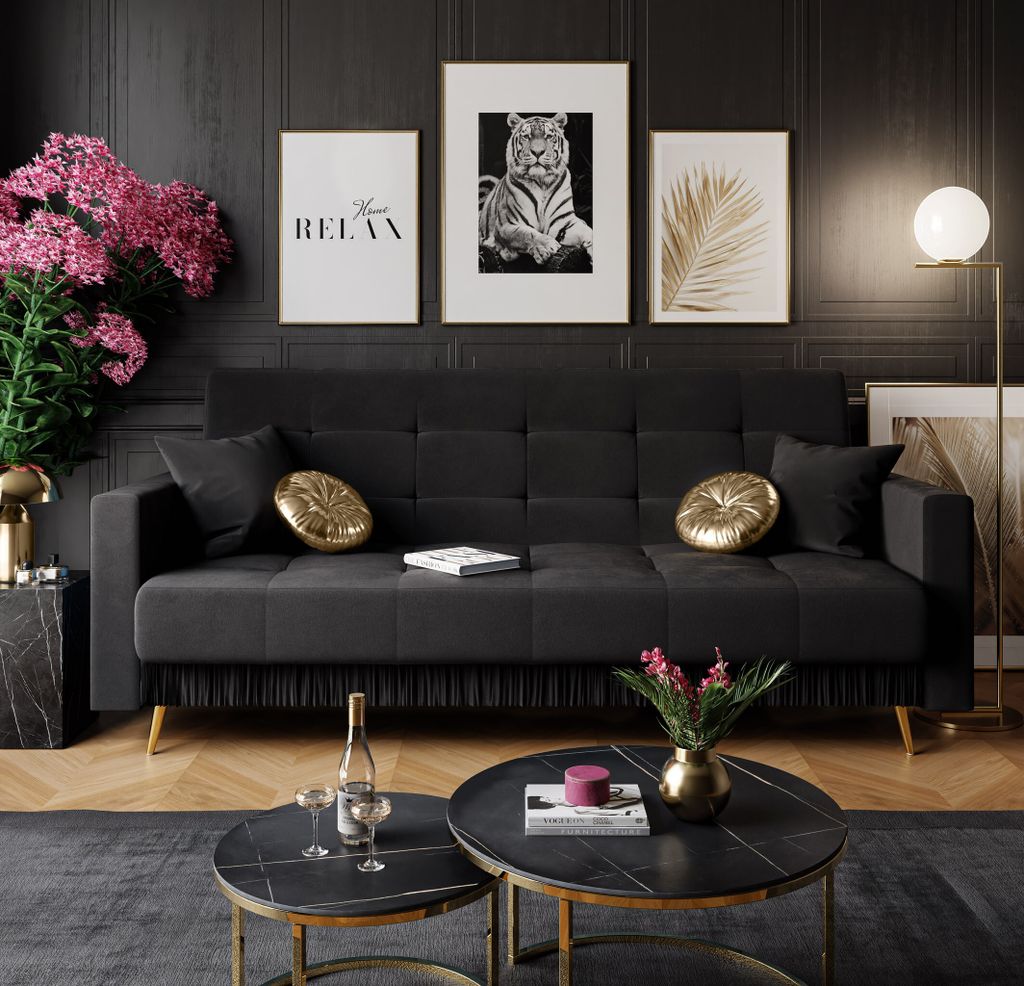 VOGUE Polstersofa mit Schlaffunktion Beine gold Jasmine 100