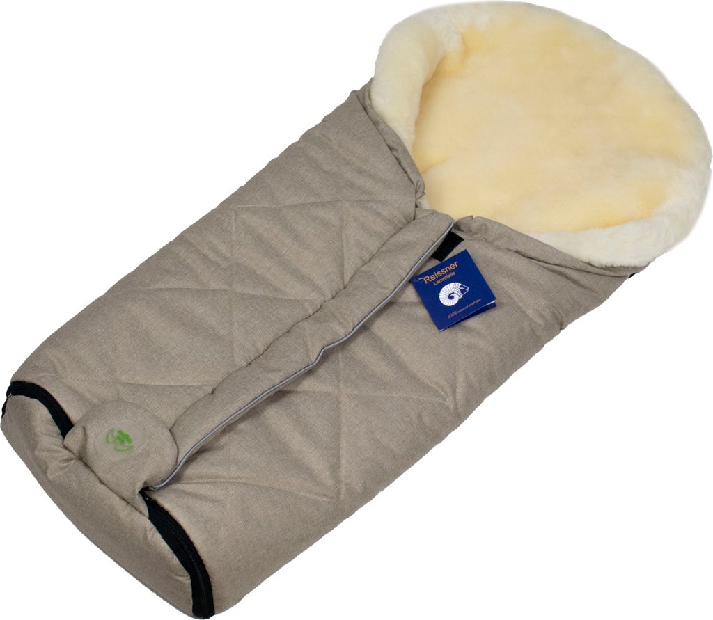 Lammfell Fußsack ESKIMO für Kinderwagen und Buggy Oyster Beige Vollfell