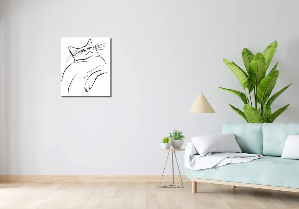 Quadro Minimalista Gatto 50x60 | Schizzo Moderno Soddisfazione - 2