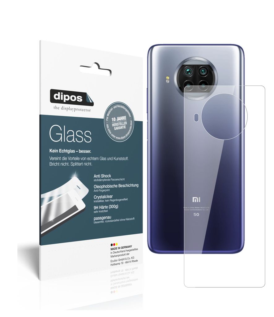 2x Schutzfolie für Xiaomi Mi 10T Lite Rückseite - Anti-Shock 9H Folie dipos Glass Kunststoffglas