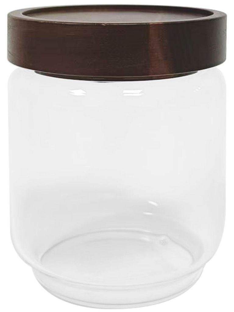Moderne Vorratsdose aus Glas und Holz, klar, mit sicherem Verschluss, frischhaltend, Inhalt erkennbar