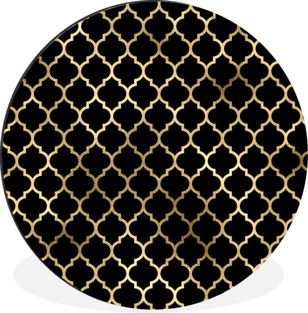 MuchoWow Aluminium Wandkreis Muster - Gold - Schwarz Ø 90 cm Wanddeko Modern Wohnzimmer - Mauerkreis - Wandbilder - Runde Bild - Bild aus Alumin...