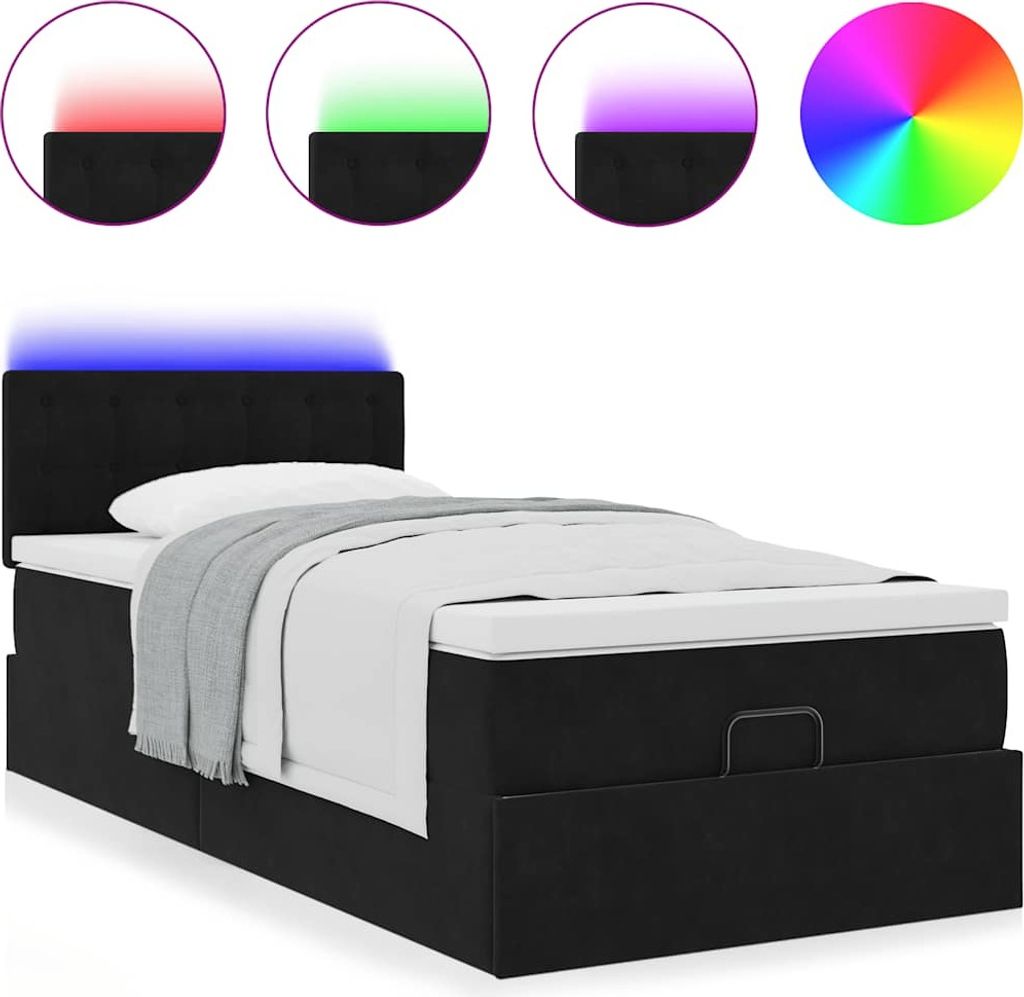 Ottomane Bett mit Matratze & LEDs Schwarz 80x200 cm Samt