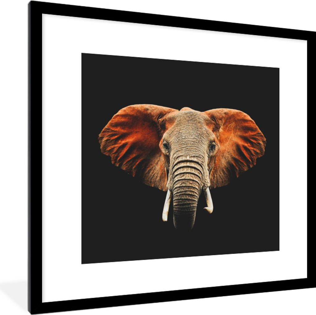 MuchoWow MuchoWow Gerahmtes Poster Elefant - Tiere - Farben 40x40 cm - Poster mit zchwarzem Bilderrahmen - Poster - Plakat im Rahmen