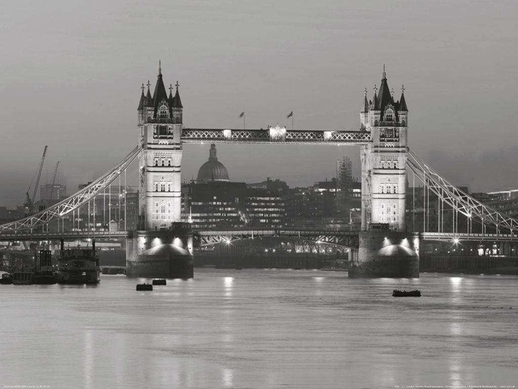 London Kunstdruck Bild - Tower Bridge Bei Nacht S/W (60 x 80 cm)