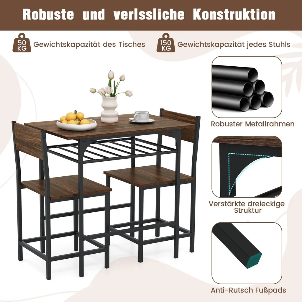 Petit Ensemble Repas pour 2 Personnes avec Table et Chaises Style Industriel - 5
