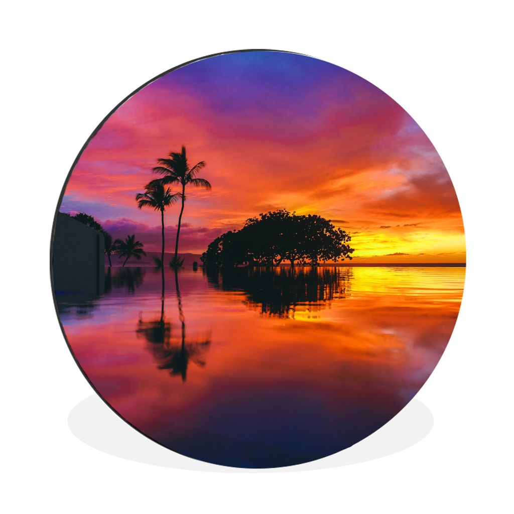 MuchoWow Aluminium Wandkreis Ein farbenprächtiger Sonnenuntergang am Wailea Beach in den USA auf Hawaii Ø 90 cm Wanddeko Modern Wohnzimmer - Ma...