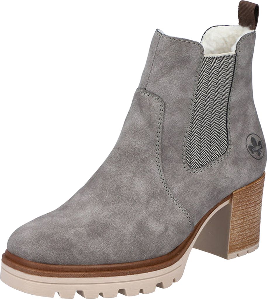 Rieker Damen Stiefelette Chelsea Boot Blockabsatz Warmfutter Profilsohle Y9071, Größe:42 EU, Farbe:Grau