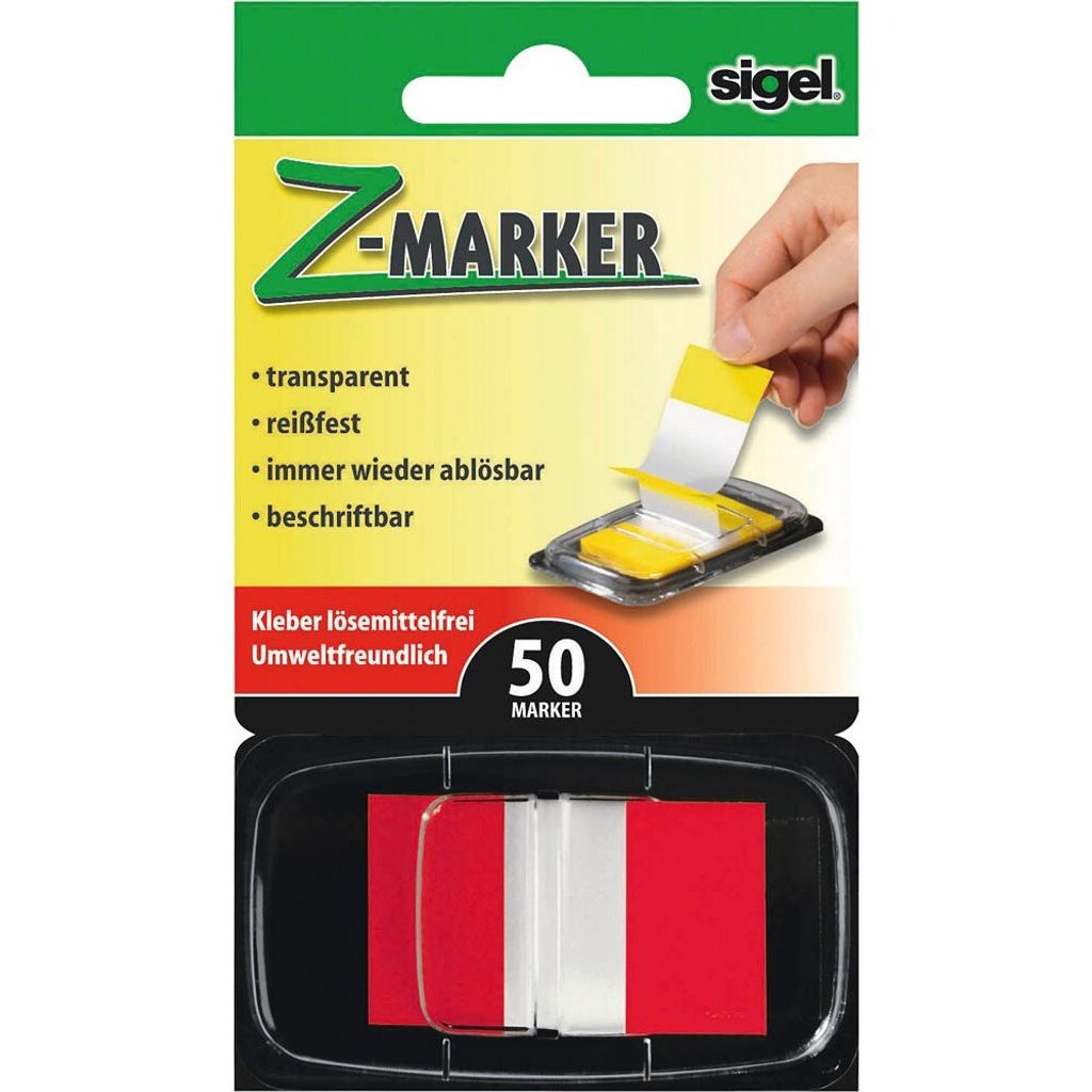 SIGEL HN491 Haftmarker / Z-Marker, Folie, Color-Tip, rot, 43x25 mm, 50 Streifen