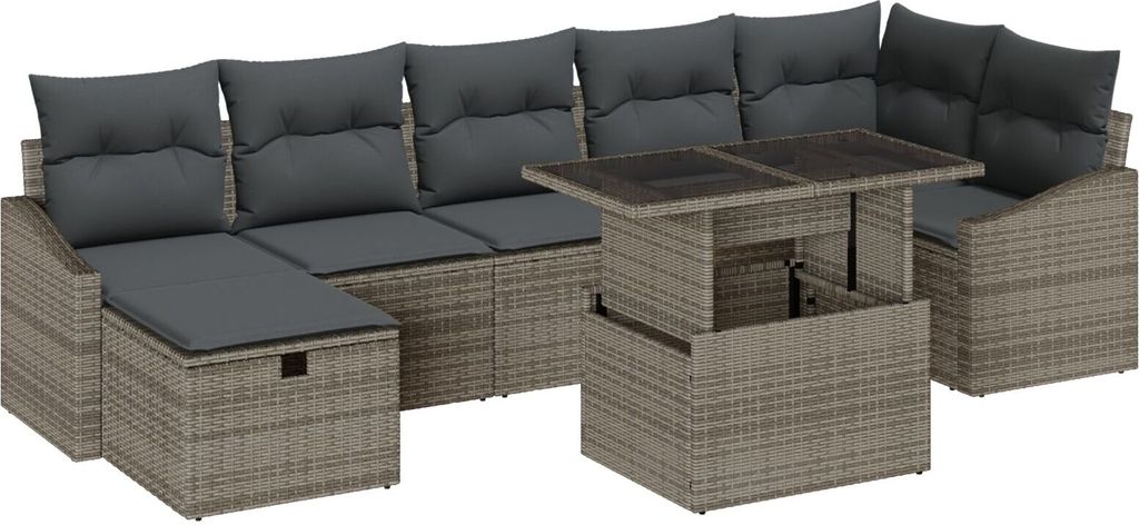 Möbel 8-teiliges Garten Sofa Set mit Kissen Grau Poly Rattan - Gartensofas 3359846