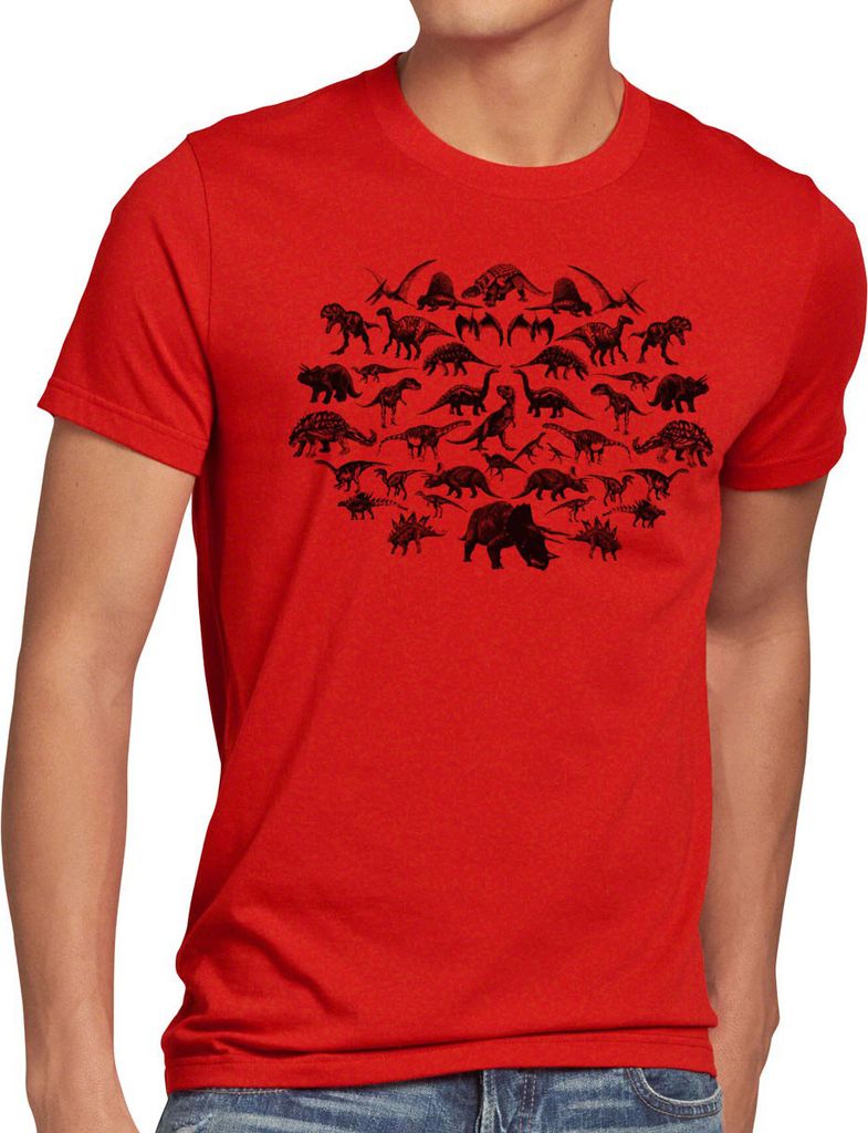 style3 Sheldon Monsters Herren T-Shirt dinosaurier urzeit, Größe:5XL, Farbe:Rot