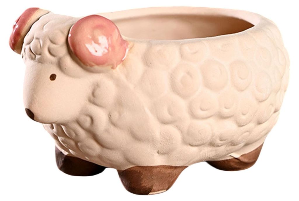 Keramik-Tierblumentopf, niedlicher Katzen-Blumentopf mit Abflussloch, dekorativer Schaf-Schwein-Pflanztopf für Sukkulenten, Heimzimmer, Büro, Sch...