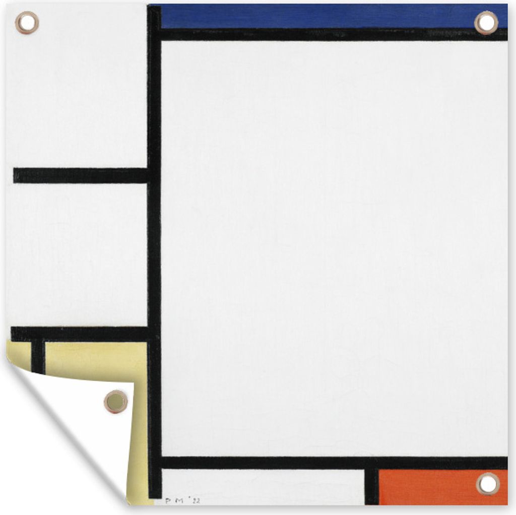 MuchoWow 100x100 cm Outdoor-Poster Gartendeko Sichtschutz Garten Poster für den Garten Komposition mit Blau, Gelb, Schwarz und Rot - Piet Mondrian