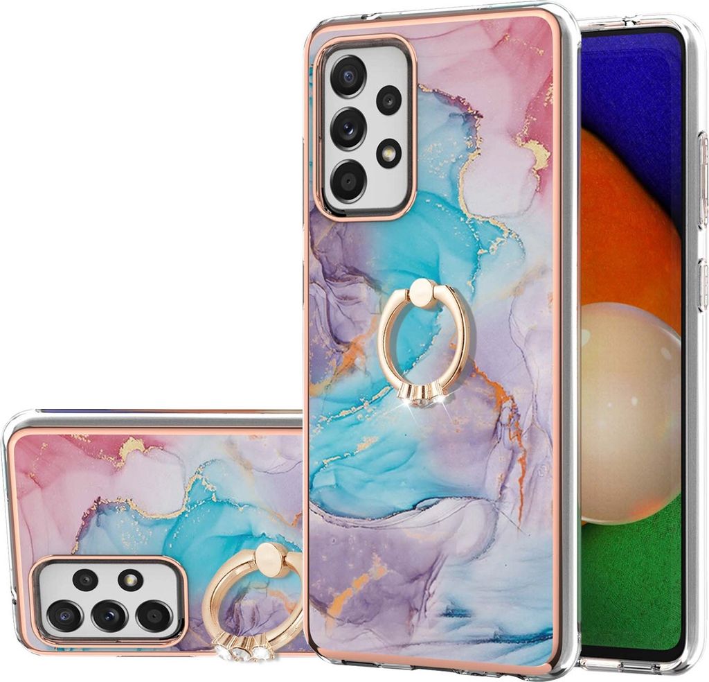 Hülle für Samsung Galaxy A52 / A52s 5G Muster TPU Silikon Stoßdämpfer Bumper Schutzhülle mit Ring Ständer Blau