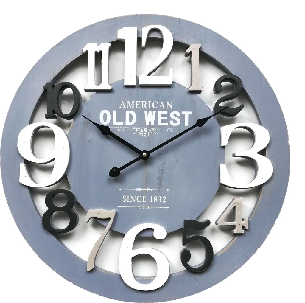 Horloge Murale pour Salon et Cuisine en Bois Sculpté Gris ø 55 cm Chic