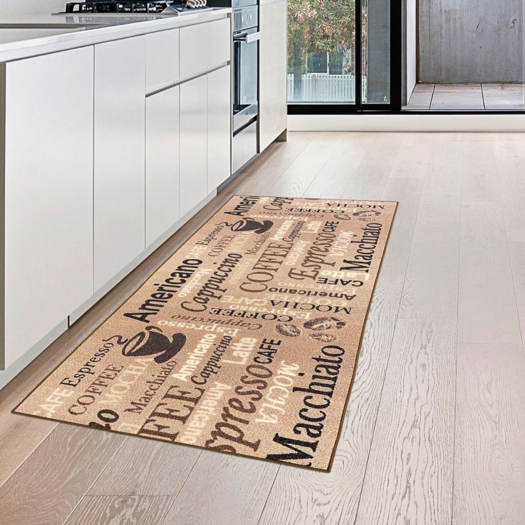 Coffee Küchenläufer in beige mit Gelrücken und braunem Produktbild 