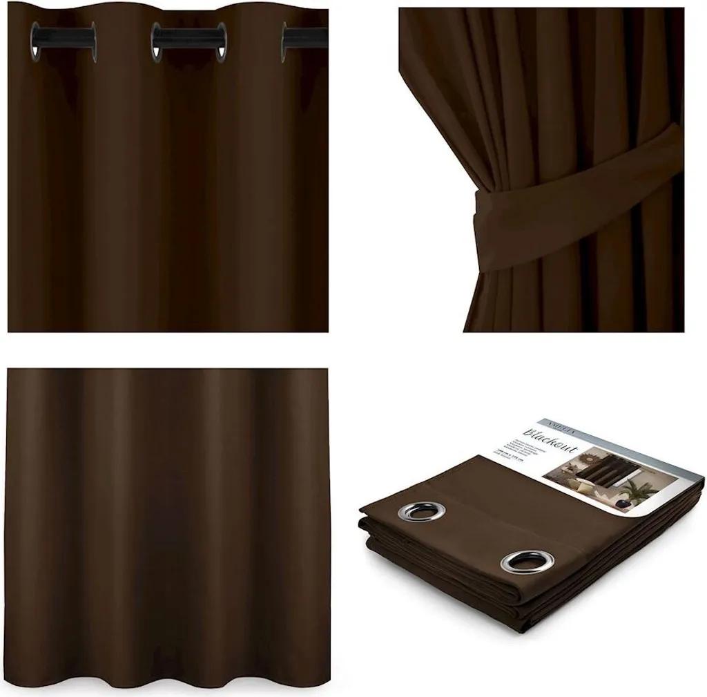 Rideau à œillets opaque Marron foncé 140 x 270 cm tissu épais et doux
