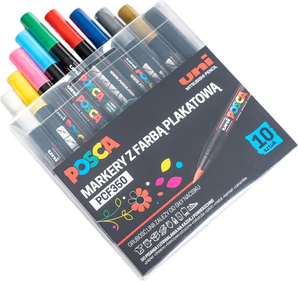Lot de 10 marqueurs POSCA PCF-350 pointe pinceau pour dessin et lettrage