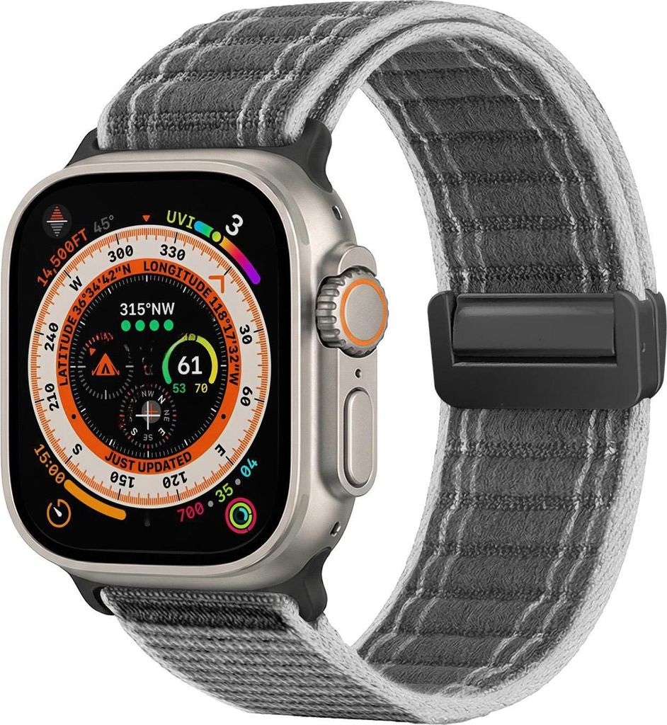 Smartwatch Armband für Apple Watch Ultra 3 49mm Nylon Textil Band Ersatzband Wechselband Magnetverschluss flexibel atmungsaktiv Grau