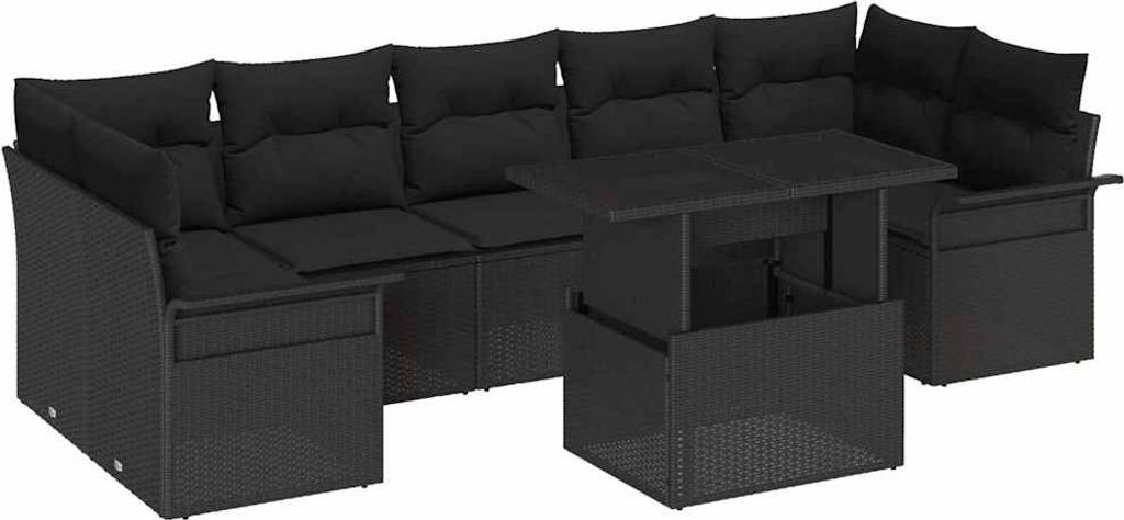 vidaXL Garten-Sofa-Set mit Kissen 8 pcs Schwarz Poly Rattan