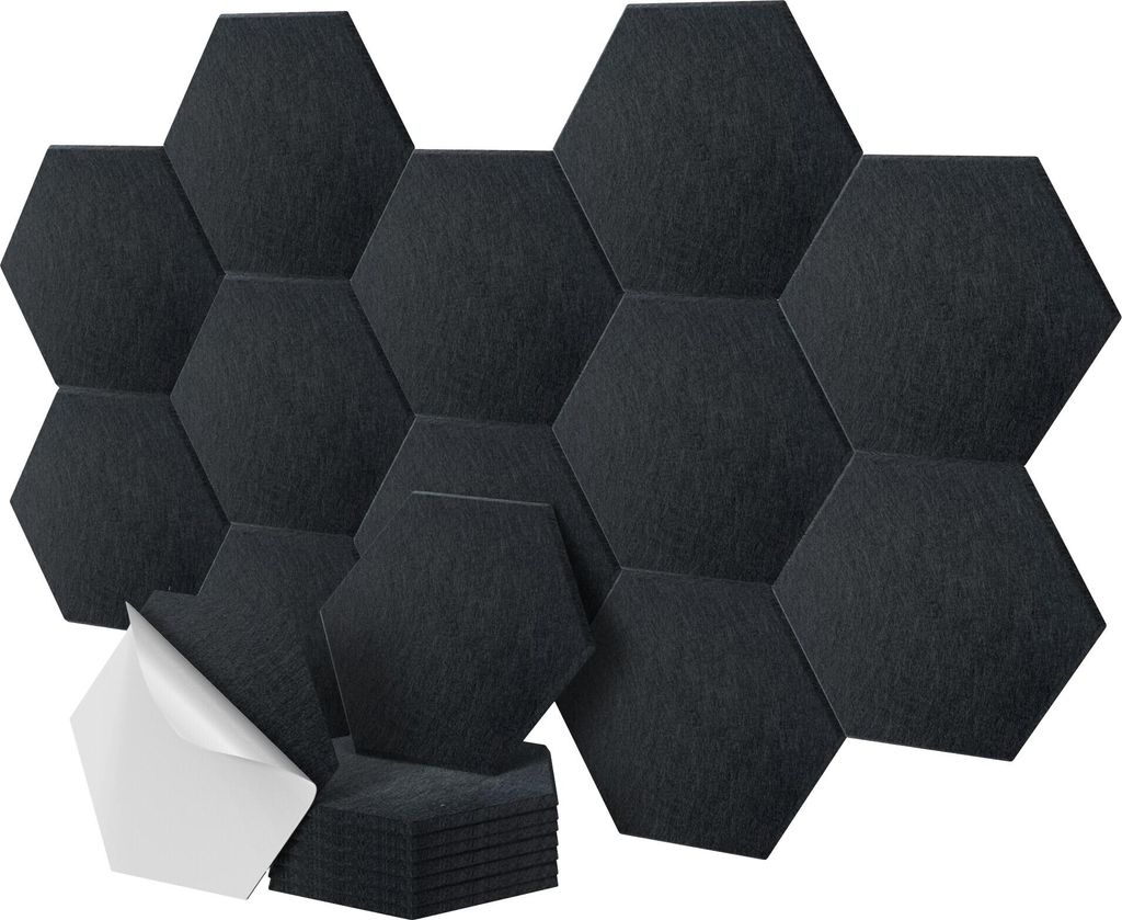 Relaxdays Akustikplatten, 36 Stück, selbstklebend, Hexagon, Produktbild 