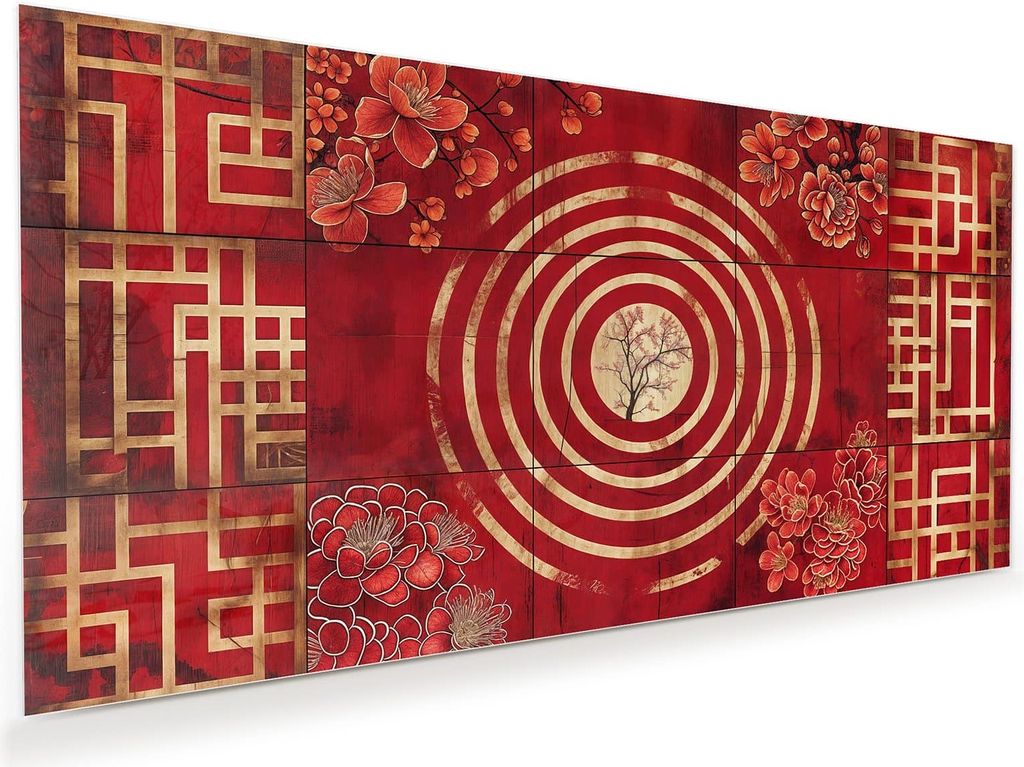 Glasbild 100x50cm in XXL für Wohnzimmer, Schlafzimmer Motiv Blumenmuster Kreise