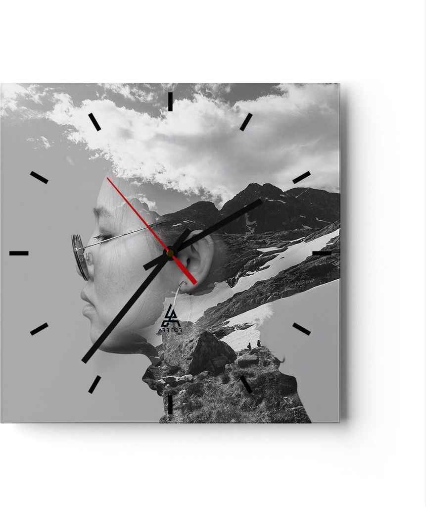 Wanduhr - Quadrat - Glasuhr - Frau modern schwarz und weiß Produktbild 