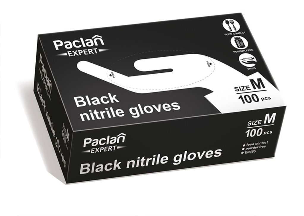 Zwarte nitrilhandschoenen, maat M, 100 stuks, PACLAN EXPERT Productafbeelding 