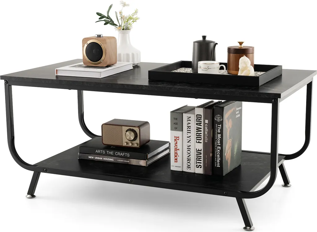 Tavolino COSTWAY 105x55x46,5 cm Marmo Nero - Struttura in Metallo