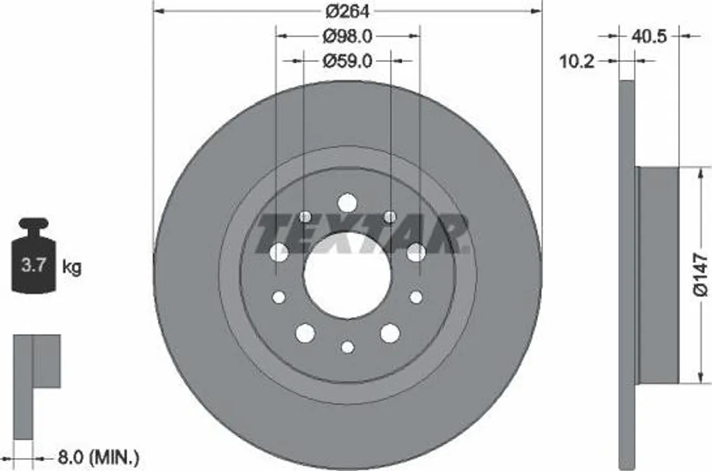 Disque de frein TEXTAR 92271703 d'origine OE pour Fiat Tipo