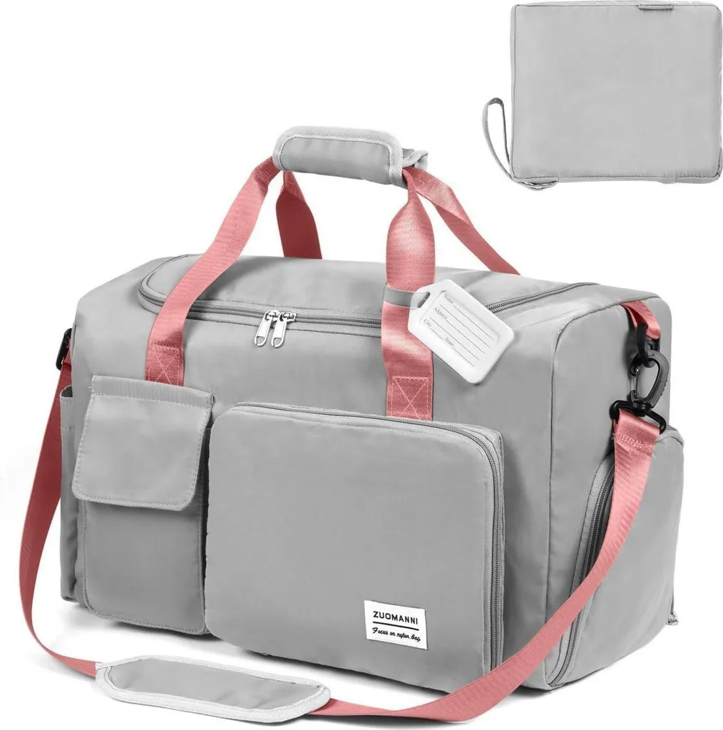 Grand Sac de Voyage Cabine Pliable 36L Gris et Rose pour Femme et Homme