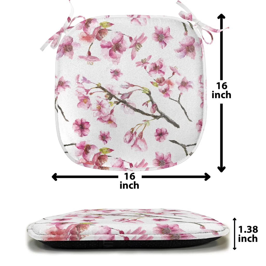 ABAKUHAUS Imbottitura per sedie da sala da pranzo con motivo fiori di ciliegio, ramo di sakura, cuscino decorativo impermeabile con cinturini per sedie da cucina, 40 cm x 40 cm - confezione da 8, rosa verde marrone - 3