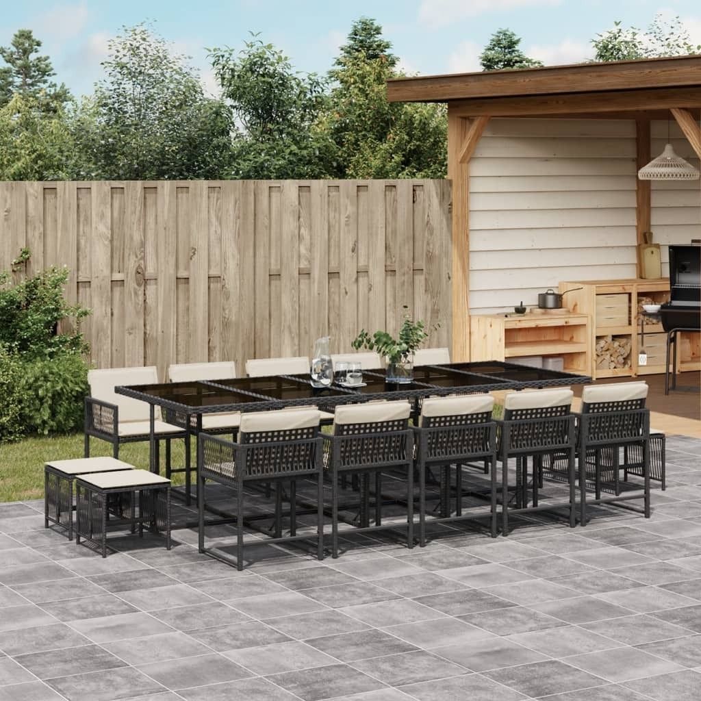 15-tlg. Garten-Essgruppe mit Kissen Schwarz Poly Rattan, Gartenmöbel-Sets 2024 Neu