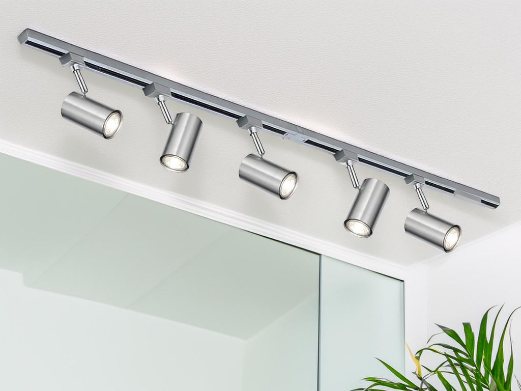 Lichtschienensystem 4-adrig mit 5 Strahlern Silber, Deckenleuchte 202,5cm lang