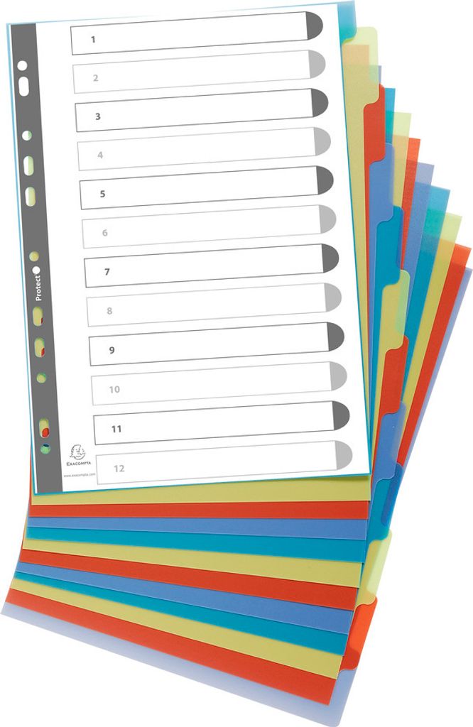 Exacompta 15x Register Recycling PP 300μ + 12 Positionen, A4, sortiert, 2712E