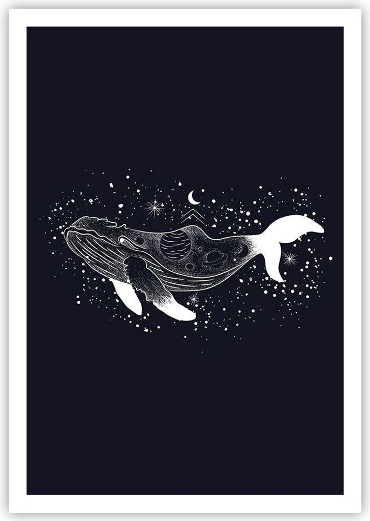 Poster - Poster ohne Rahmen - Wal Schwarzweiß Grafik - 70x100 cm - Wand Bild - Wanddeko - Wandbilder - Kunstposter - Wandposter - Bilder - Kunstdr...