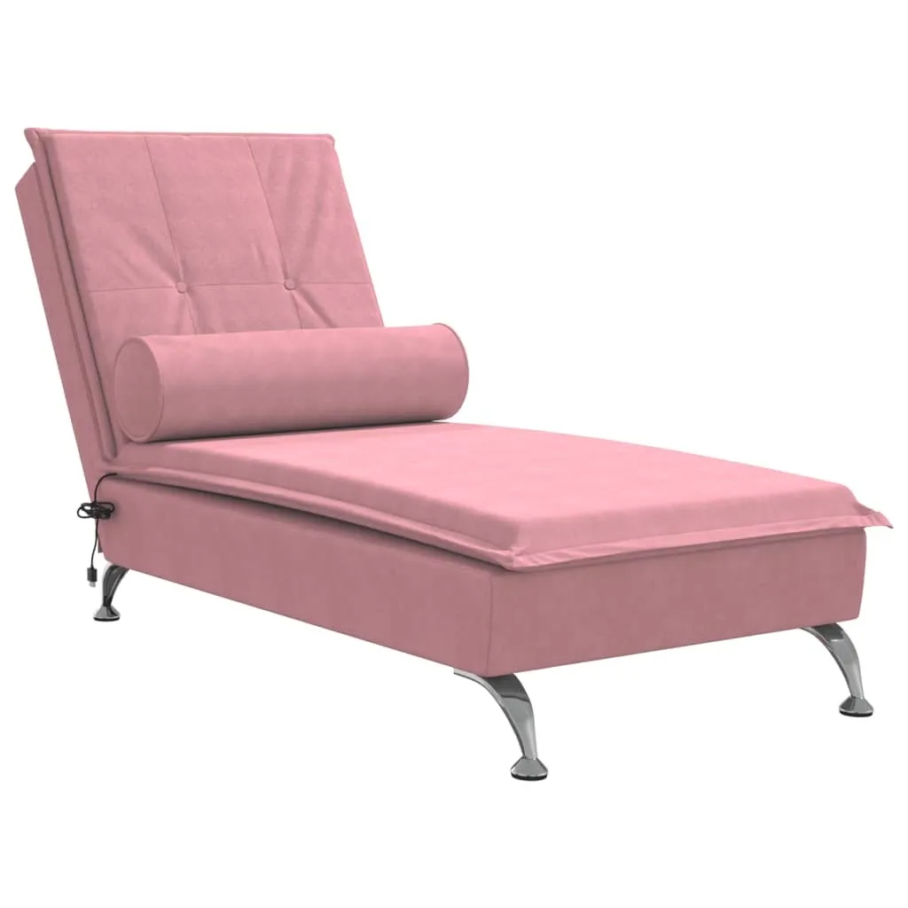 Chaise Longue Massaggiante Rosa in Velluto con Bolster | Relax di Lusso