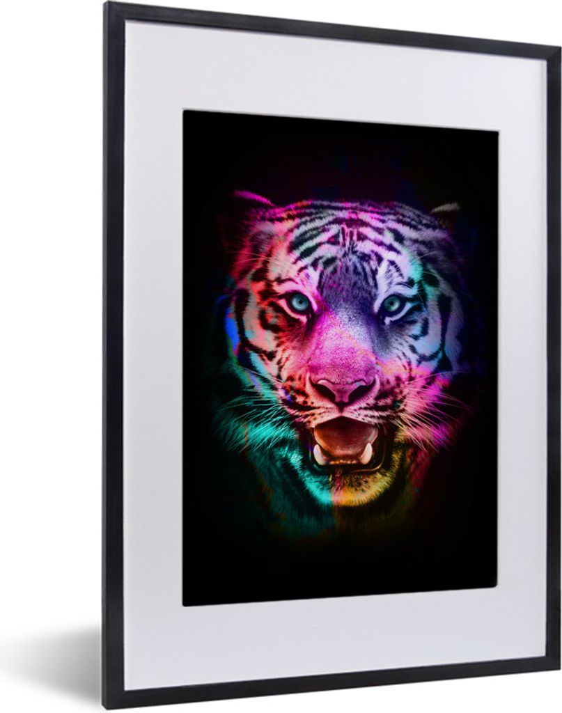 MuchoWow MuchoWow Gerahmtes Poster Farben - Tiger - Wild 30x40 cm - Poster mit zchwarzem Bilderrahmen - Wandposter Schlafzimmer