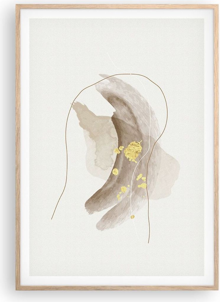 Gerahmtes Poster - Rahmen in heller Eiche - Braun Abstraktion Gold - 70x100 cm - Wand Bild - Wanddeko - Wandbilder - Kunstposter - Wandposter - Bil...