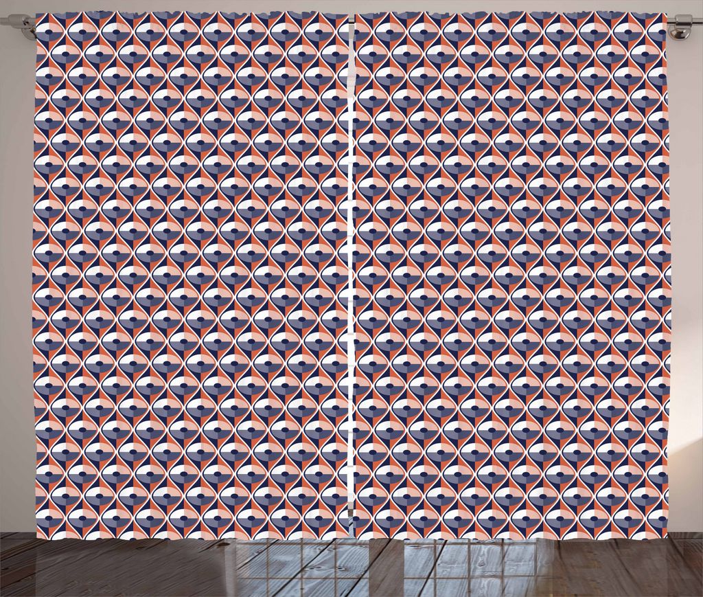 ABAKUHAUS Modern Rustikaler Gardine, Gewellte Linien-Kreis-Punkte, Schlafzimmer Kräuselband Vorhang mit Schlaufen und Haken, 280 x 175 cm, Mehrfarbig
