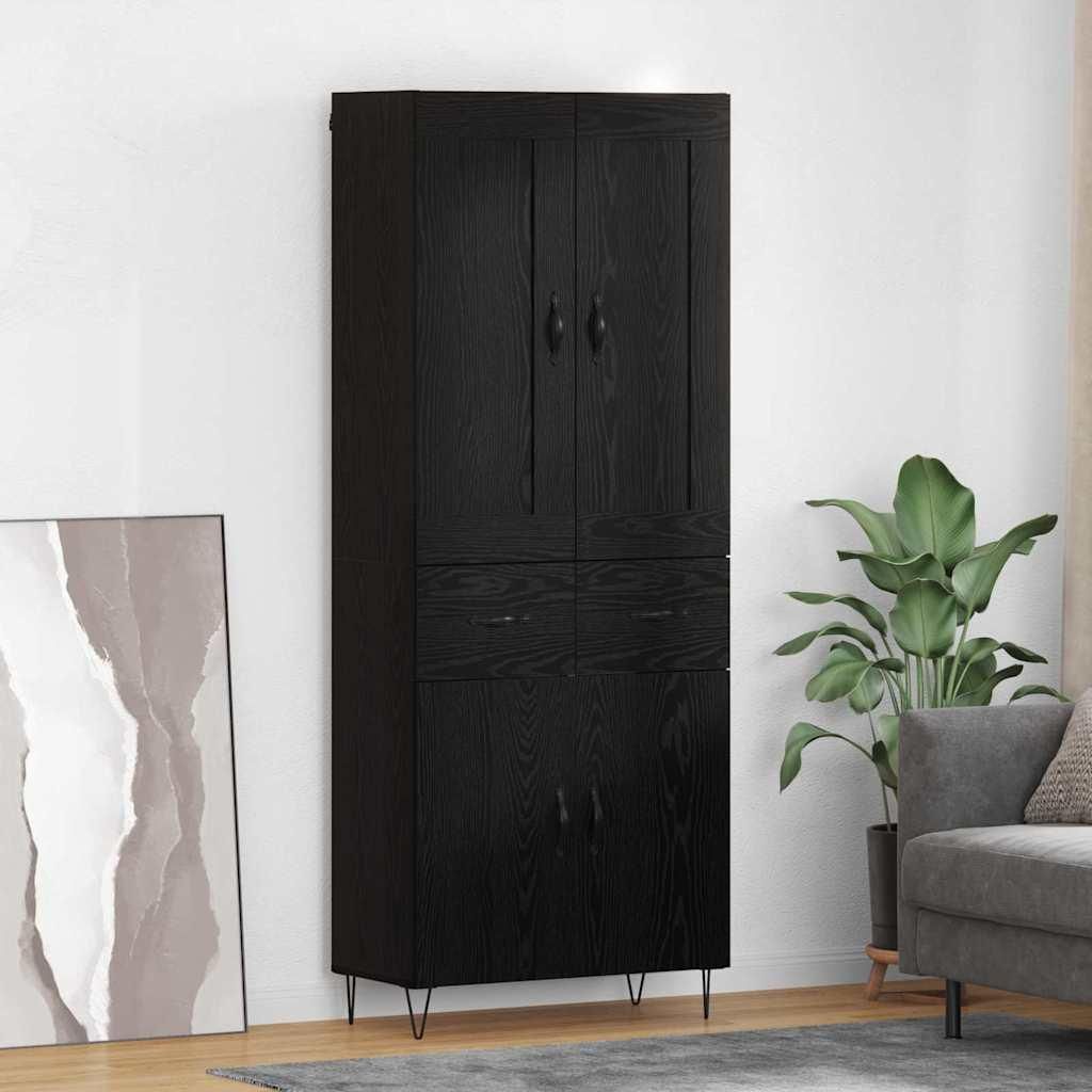 vidaXL Highboard Schwarz Eichen-Optik 69,5 x 34 x 180 cm Holzwerkstoff