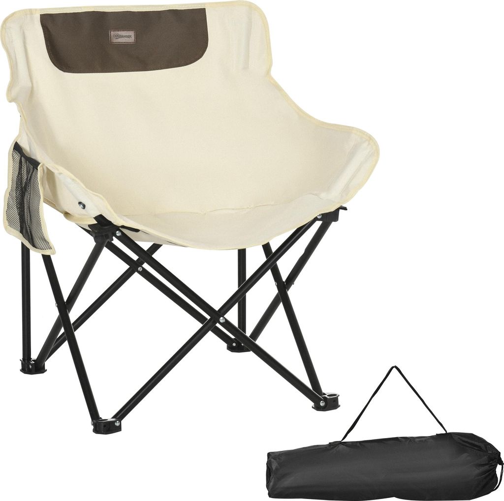 Fortuna Lai Campingstuhl faltbarer Gartenstuhl mit Seitentasche, Stahlbeine, Klappsessel mit Tragetasche für Pool, Strand, Oxford, Weiß