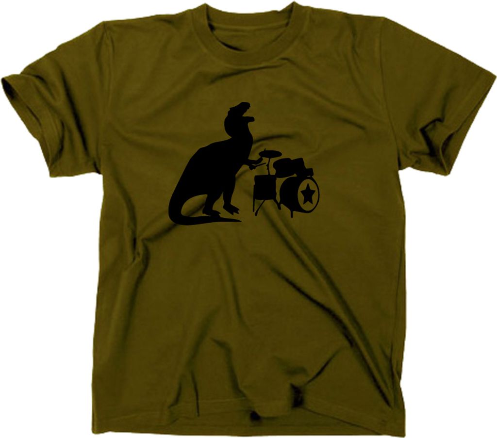 Styletex23 T-Shirt T Rex Dino Drummer Fun, Dinosaurier, oliv, XL