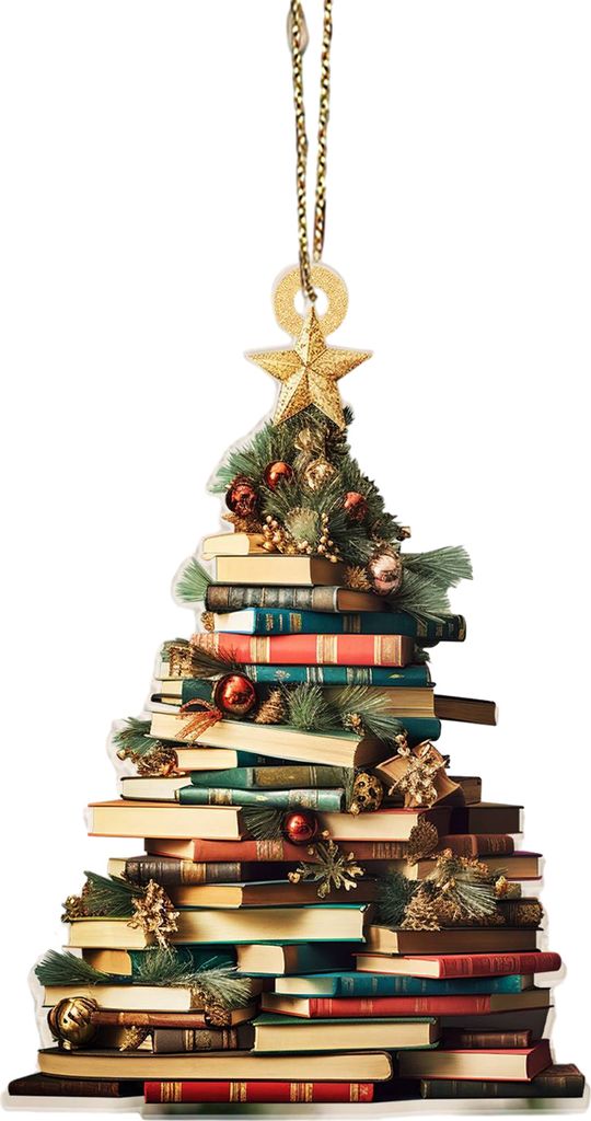 Weihnachtsbaum-Hängedekoration, Acryl, Baumform, Bücherregal-Anhänger, Buch gestapelt, Auto-Rückspiegel-Ornament für Baumdekoration