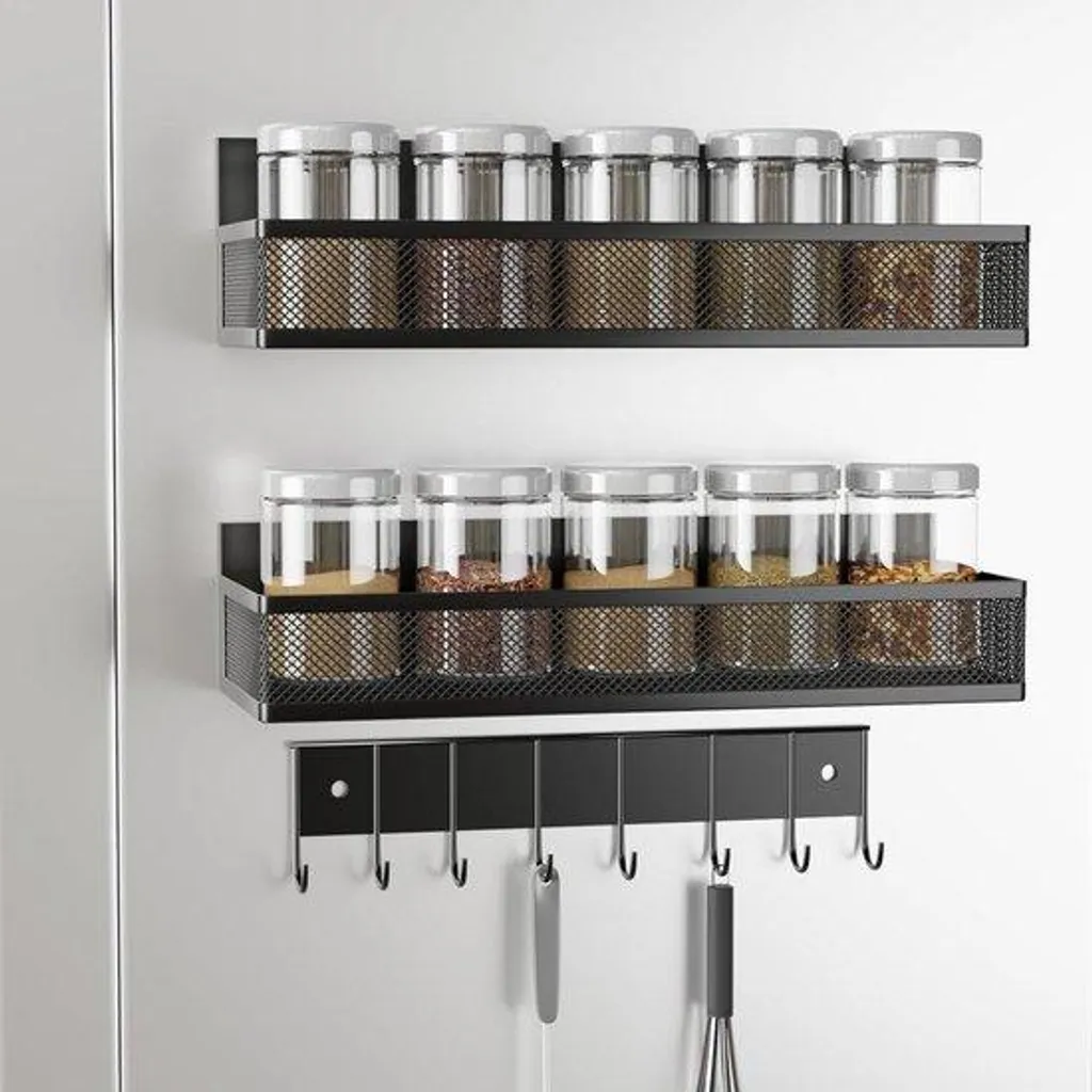 Étagère à herbes magnétique noire 3 niveaux pour rangement frigo