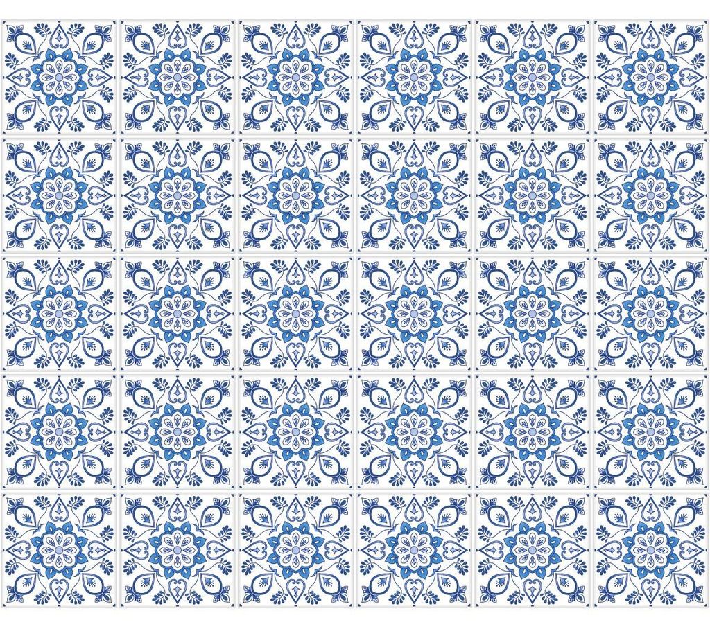 Selbstklebende Fliesenaufkleber für Küche und Bad – 30 Delft Haarlem Zementfliesenaufkleber – 30 Aufkleber 15 x 15 cm