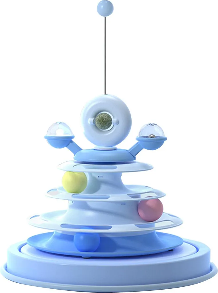 Jouet interactif chat 3 boules tourniquet bleu durable et antidérapant